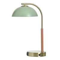 Gold Leather Wrap Metal USB Small Task Lamp with Green Dome Shade