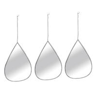 3-Piece Teardrop Wall Mirror Set with Chain Hanger, Silver