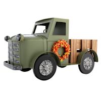 Homespun Harvest Metal Green Truck with Fall Wreath, 18"