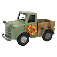 Metal Green Truck with Fall Wreath, 18"