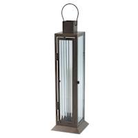 Bronze Metal LED Taper Lantern with Ribbed Glass, 15.5"