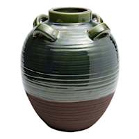 Olive Brown Ceramic Vase with 3 Handles, 11"