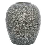 Grey Embossed Ceramic Vase, 11.4"