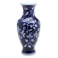 Navy Blue Floral Chinsoerie Porcelain Vase, 6x14