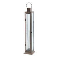 Bronze Metal and Ribbed Glass LED Taper Lantern, 21"