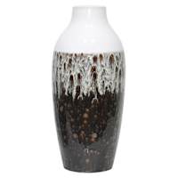 White and Brown Reactive Ceramic Vase, 18.5"