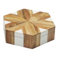 Natural Wood & White Resin Inlay Hexagon Box, 10"