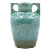 Reactive Glaze Ceramic Vase with Squared Handles, 10"