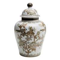 Brown Floral Ceramic Jar, 11.5"