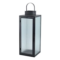 Black Metal Lantern with Ribbed Glass, 21"