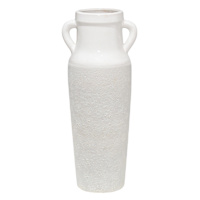 White Rough Ceramic Floor Vase with Handles, 24.4"