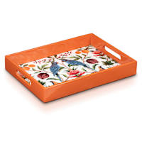 Bird Print Orange Lacquer Tray, 15x11