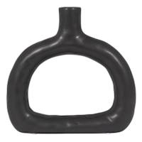 Black Textured Ceramic Wide Cut-Out Vase, 8"