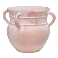 Frosted Salmon Washed Ceramic Handles Vase, 9.8"