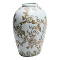 Brown Floral White Ceramic Vase, 12"