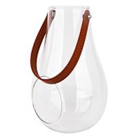 Glass Lantern with Leather Handle, 9"