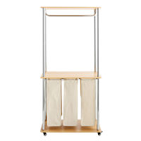 REAL SIMPLE Rolling Triple Laundry Sorter Station with Clothing Rack