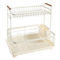 REAL SIMPLE White Dish Rack with Acacia Wooden Handles