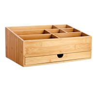 REAL SIMPLE 7-Compartment Bamboo Cosmetic Organizer with Drawer
