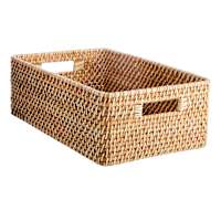REAL SIMPLE Oversized Rectangle Rattan Storage Basket, Large