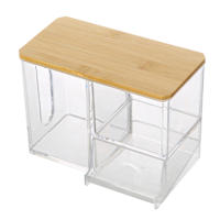 REAL SIMPLE 3-Section Clear Cosmetic Organizer with Bamboo Lid
