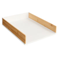 REAL SIMPLE White Plastic with Bamboo Letter Tray
