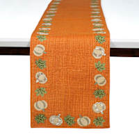 Homespun Harvest Orange Pumpkin Leaf Table Runner