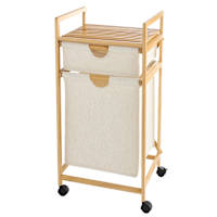 REAL SIMPLE 2-Tier Rolling Bamboo Laundry Sorter