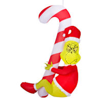 Lighted Hanging Grinch with Candy Cane Christmas Inflatable, 4.5'