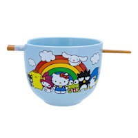 Sanrio Group Shot Rainbow Ceramic Ramen Bowl with Chopsticks, 20oz