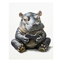 Gamer Hippo Canvas Wall Art, 12x16