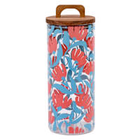 REAL SIMPLE Blue Floral Print Glass Canister with Acacia Lid, 45oz