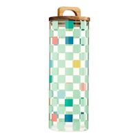 REAL SIMPLE Green Check Print Glass Canister with Acacia Lid, 62oz