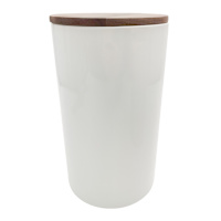 REAL SIMPLE White Ceramic Canister with Acacia Wood Lid, 70oz