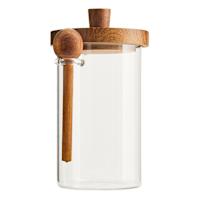 REAL SIMPLE Medium Glass Canister with Acacia Wood Lid & 1tsp Spoon, 25oz