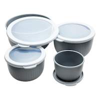 REAL SIMPLE 8-Piece Grey Round Plastic Ribbed Mixing Bowl Set