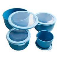 REAL SIMPLE 8-Piece Blue Round Plastic Ribbed Mixing Bowl Set