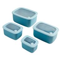 REAL SIMPLE 8-Piece Blue Rect Plastic Ribbed Mixing Bowl Set