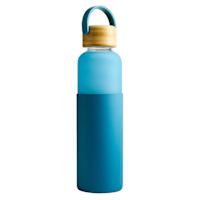 REAL SIMPLE Blue Glass Silicone Sleeve Bottle with Ring Top Carrier, 18oz