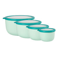 REAL SIMPLE 8-Piece Green Round Plastic Ribbed Mixing Bowl Set