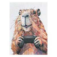 Gamer Animals Capybara Canvas Wall Art, 12x16