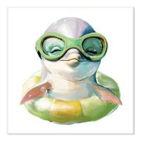 Happy Dolphin in Inner Tube Canvas Wall Art,12"