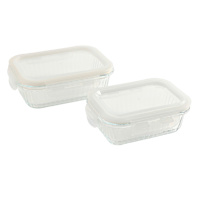 REAL SIMPLE 4-Piece 2.2 Cup & 3.4 Cup Ribbed Rectangle Glass Food Storage Set