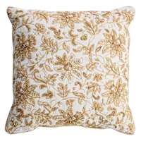 Gold Floral Embroidered & Beaded Throw Pillow, 18"