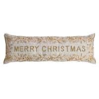 Gold Beaded Merry Christmas XL Oblong Pillow, 12x36