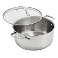 REAL SIMPLE Tri-Ply Stainless Steel Covered Stock Pot, 8qt