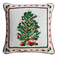 Christmas Tree Embroidered Throw Pillow with Border, 18"