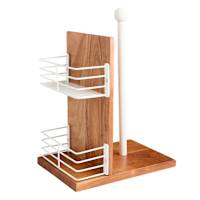 REAL SIMPLE Acacia Wood Paper Towel Holder with White Racks, 12.5"
