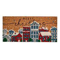 Merry Christmas Cityscape Coir Mat, 22x47