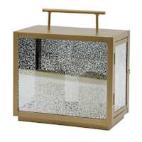 Gold Mercury Glass Lantern with 2 LED Pillar Candles, 10"